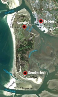 Karte der Nordseeinsel Fanø in Dänemark.