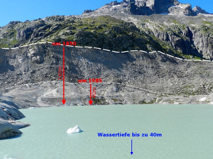 #Moränen Rhonegletscher Gletschersee Eisdicke 2019